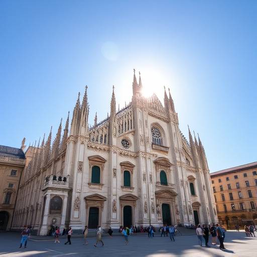 Duomo di Milano visto da Piazza del Duomo durante una giornata di sole