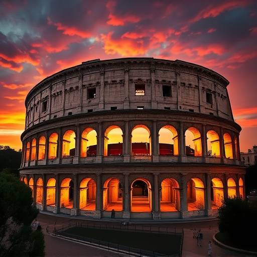 Il Colosseo illuminato al tramonto, Roma