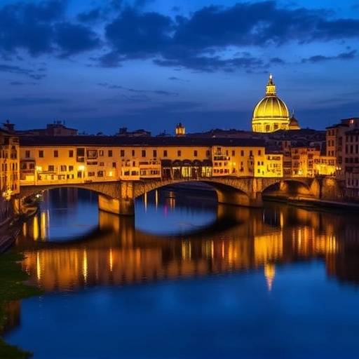 Il Ponte Vecchio illuminato sull'Arno, Firenze