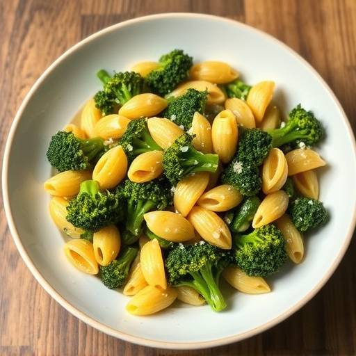 Un piatto di orecchiette alle cime di rapa, condite con aglio, olio extravergine d'oliva e peperoncino.