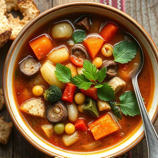 Un piatto di ribollita toscana, una zuppa densa e sostanziosa a base di pane raffermo, fagioli cannellini e verdure.