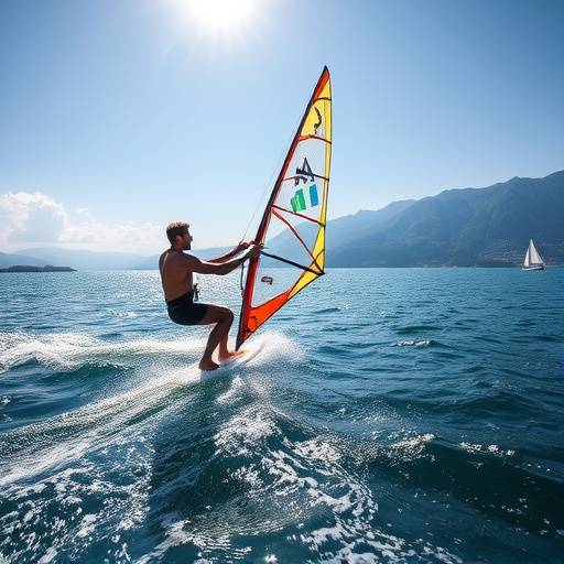 Un uomo che fa windsurf sul Lago di Garda