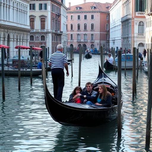 Una gondola che naviga lungo il Canal Grande a Venezia
