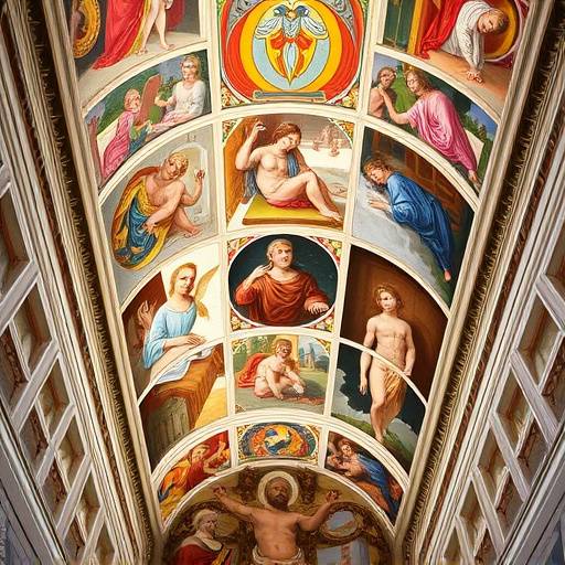 Vista dettagliata degli affreschi della Cappella Sistina a Roma