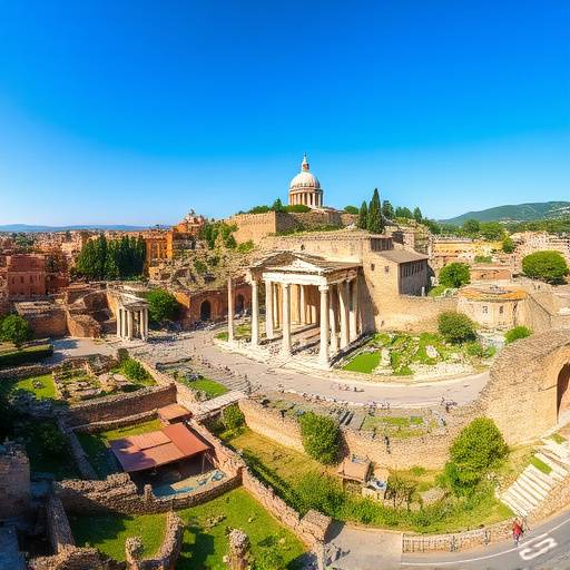 Vista panoramica del Foro Romano con il Palatino sullo sfondo, Roma