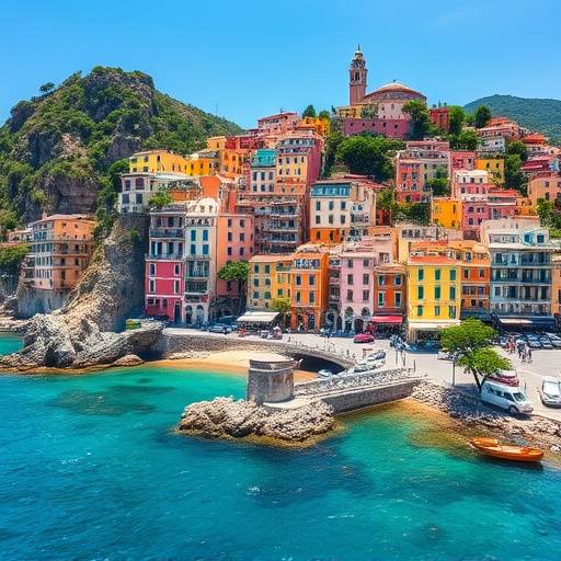 Vista panoramica della Costiera Amalfitana con case colorate e mare cristallino